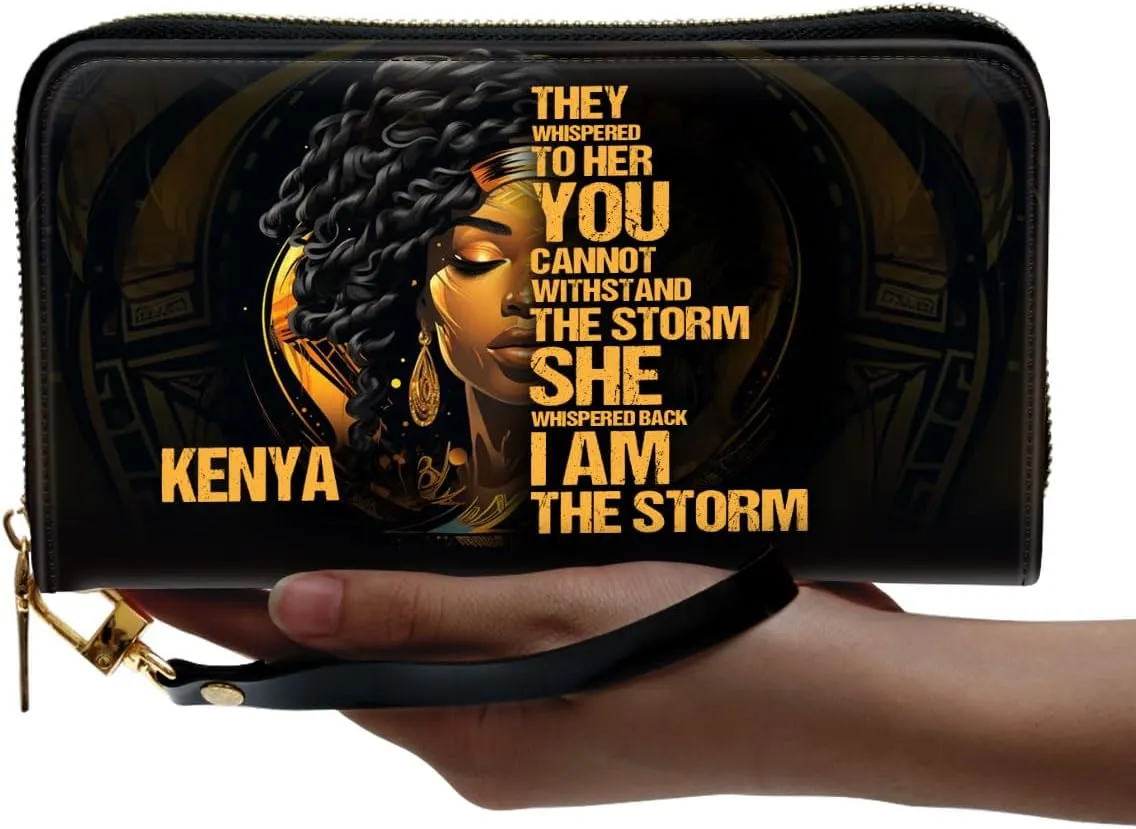 Personalized Leather Wallet For Women - I Am The Storm - African Pride Woman Clutch Purse - Gifts For Black Women African Queen - Black Girl Bag Purse