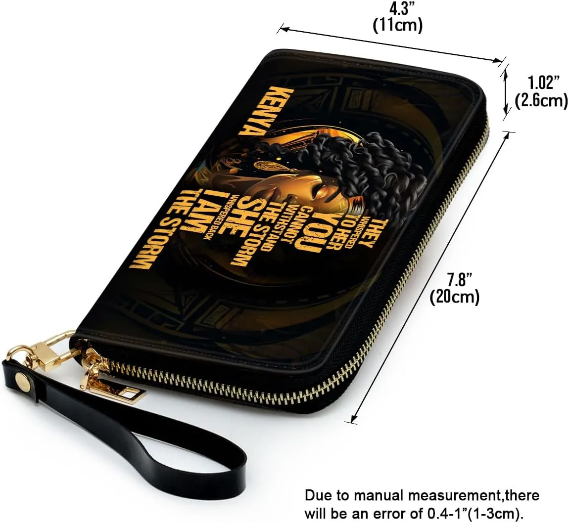 Personalized Leather Wallet For Women - I Am The Storm - African Pride Woman Clutch Purse - Gifts For Black Women African Queen - Black Girl Bag Purse