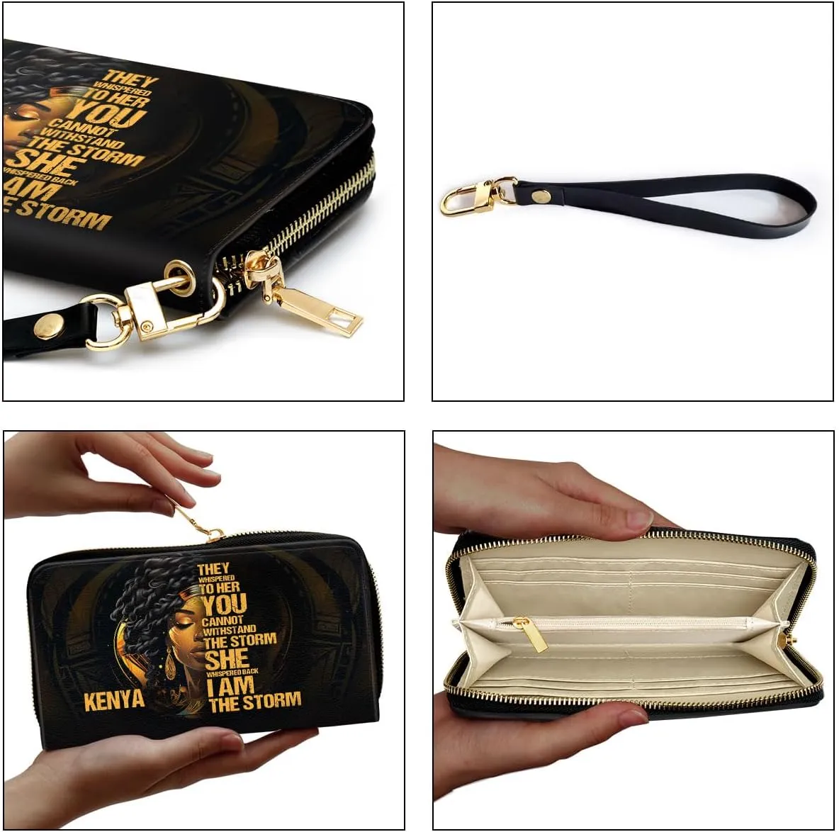 Personalized Leather Wallet For Women - I Am The Storm - African Pride Woman Clutch Purse - Gifts For Black Women African Queen - Black Girl Bag Purse