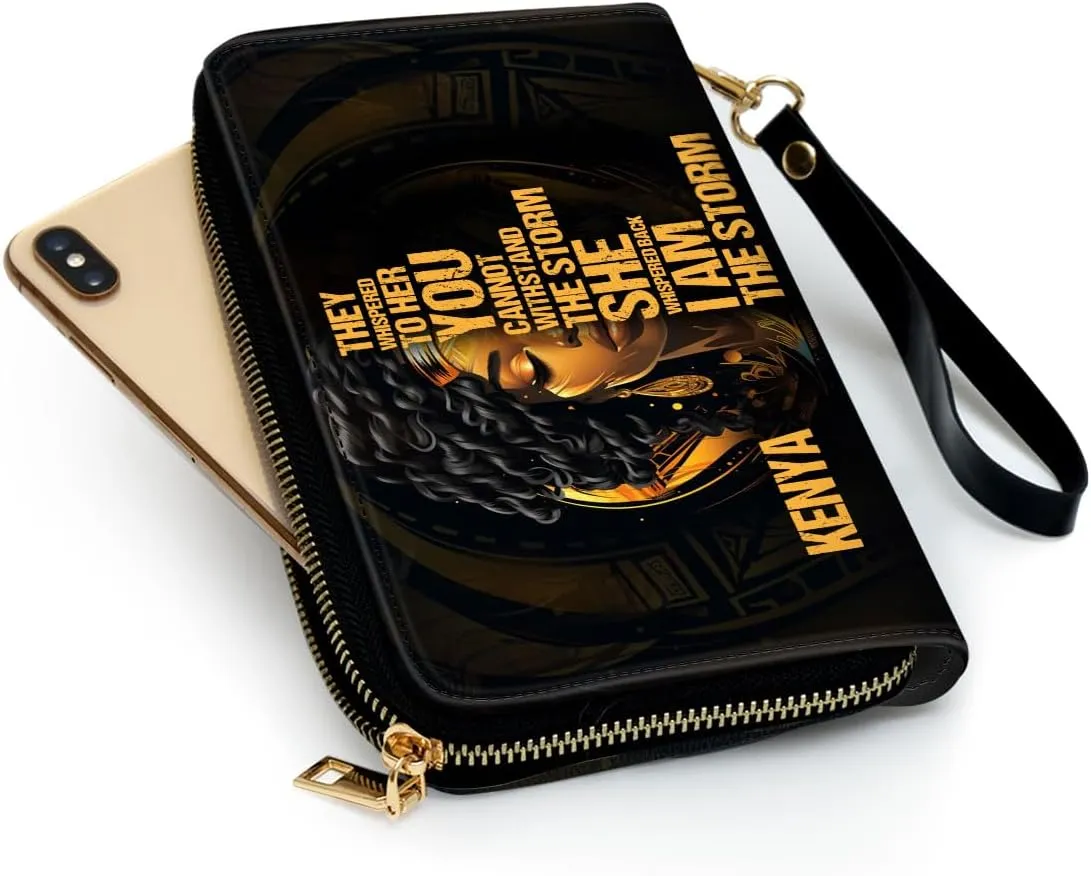 Personalized Leather Wallet For Women - I Am The Storm - African Pride Woman Clutch Purse - Gifts For Black Women African Queen - Black Girl Bag Purse