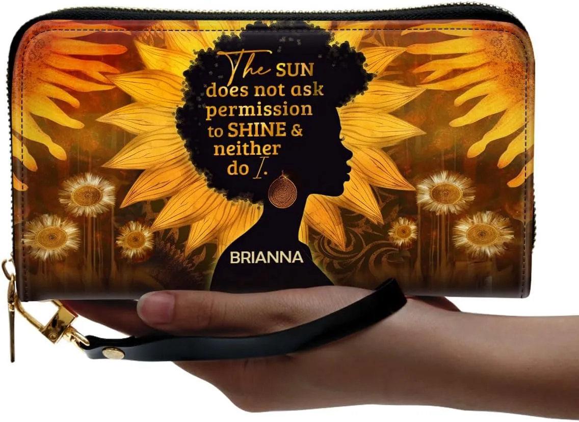 Personalized Leather Wallet For Women - Sunflowers - African Pride Woman Clutch Purse - Sunflower Gifts For Black Women African Queen - African American Art Black Girl Bag Purse