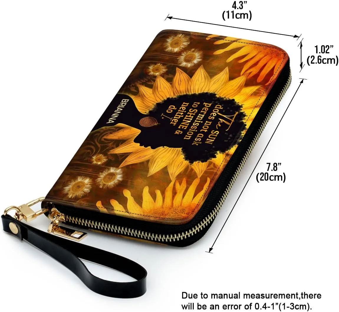 Personalized Leather Wallet For Women - Sunflowers - African Pride Woman Clutch Purse - Sunflower Gifts For Black Women African Queen - African American Art Black Girl Bag Purse