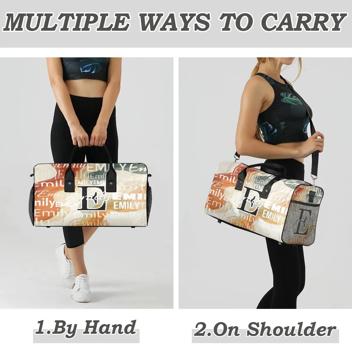 Personalized Letter Initial Dance Bag Custom Monogrammed Gym Duffle Bag Beautiful Boho Travel Bag Abstract Wavy Swirl Carry On Tote Weekender Overnight Bags Sport Training Bag