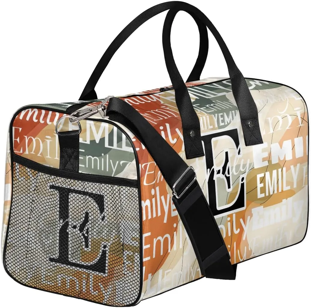 Personalized Letter Initial Dance Bag Custom Monogrammed Gym Duffle Bag Beautiful Boho Travel Bag Abstract Wavy Swirl Carry On Tote Weekender Overnight Bags Sport Training Bag
