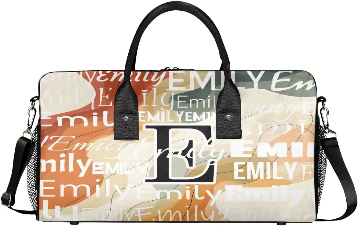 Personalized Letter Initial Dance Bag Custom Monogrammed Gym Duffle Bag Beautiful Boho Travel Bag Abstract Wavy Swirl Carry On Tote Weekender Overnight Bags Sport Training Bag
