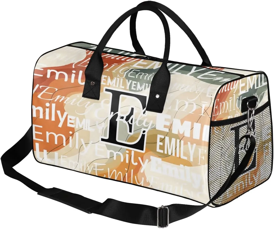 Personalized Letter Initial Dance Bag Custom Monogrammed Gym Duffle Bag Beautiful Boho Travel Bag Abstract Wavy Swirl Carry On Tote Weekender Overnight Bags Sport Training Bag