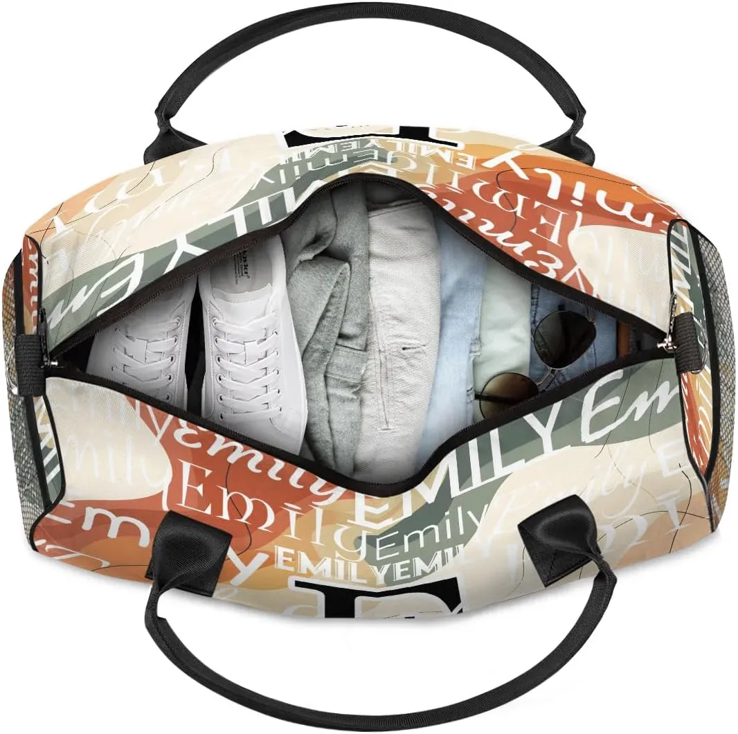 Personalized Letter Initial Dance Bag Custom Monogrammed Gym Duffle Bag Beautiful Boho Travel Bag Abstract Wavy Swirl Carry On Tote Weekender Overnight Bags Sport Training Bag