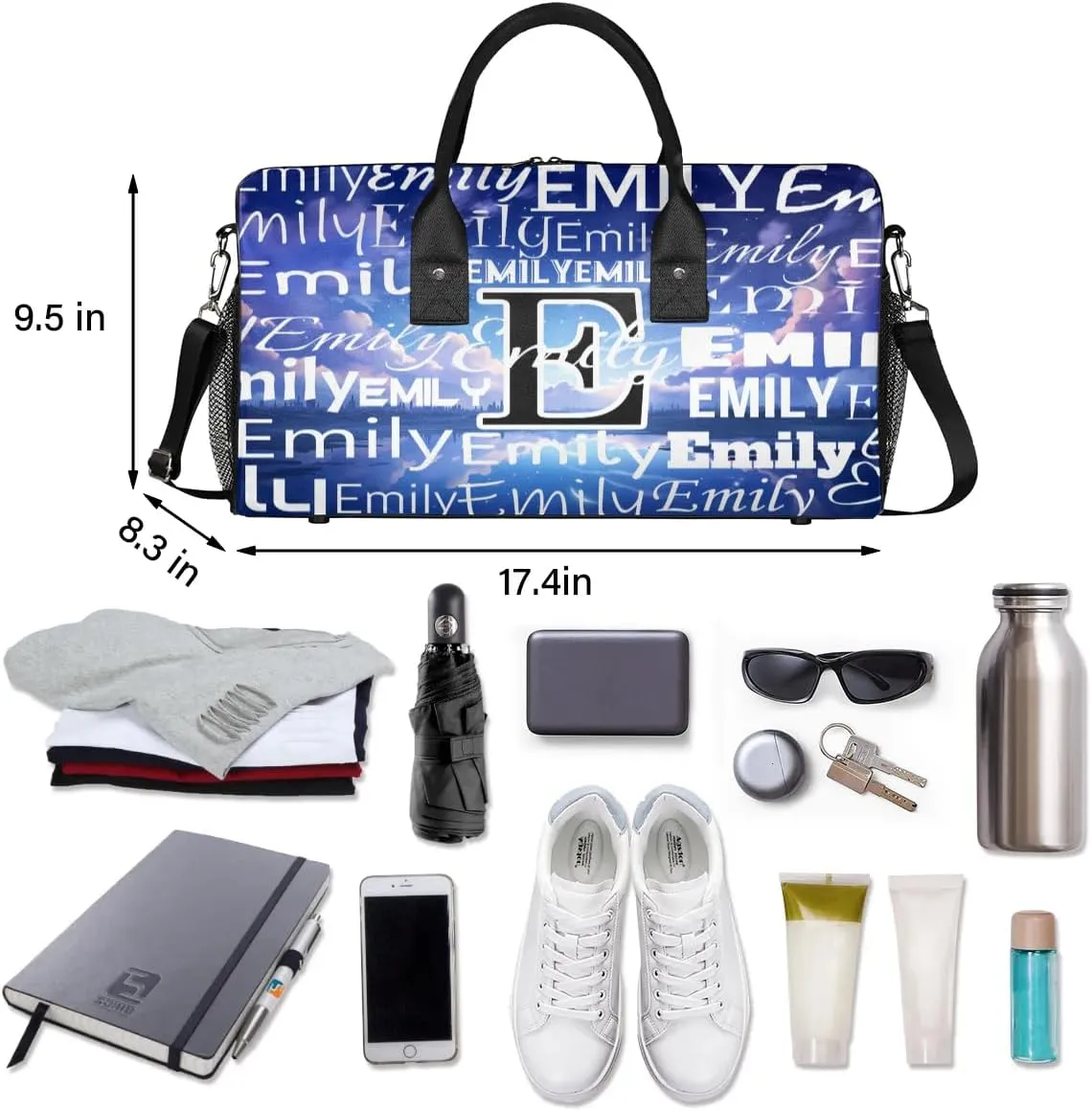 Personalized Letter Initial Dance Bag Custom Monogrammed Gym Duffle Bag Beautiful Starry Sky Travel Bag Carry On Tote Weekender Overnight Bags Sport Training Bag