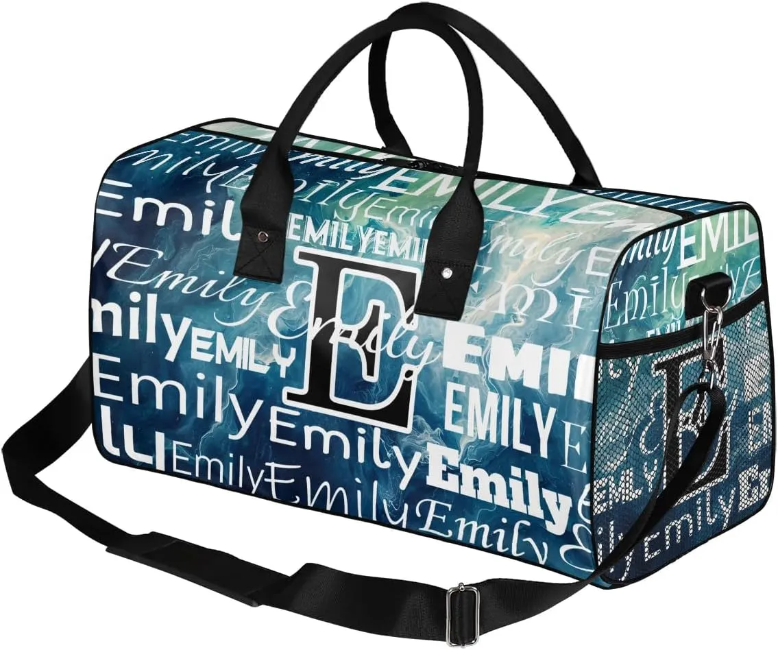 Personalized Letter Initial Dance Bag Custom Monogrammed Gym Duffle Bag Blue Marble Travel Bag Abstract Modern Carry On Tote Weekender Overnight Bags Sport Training Bag