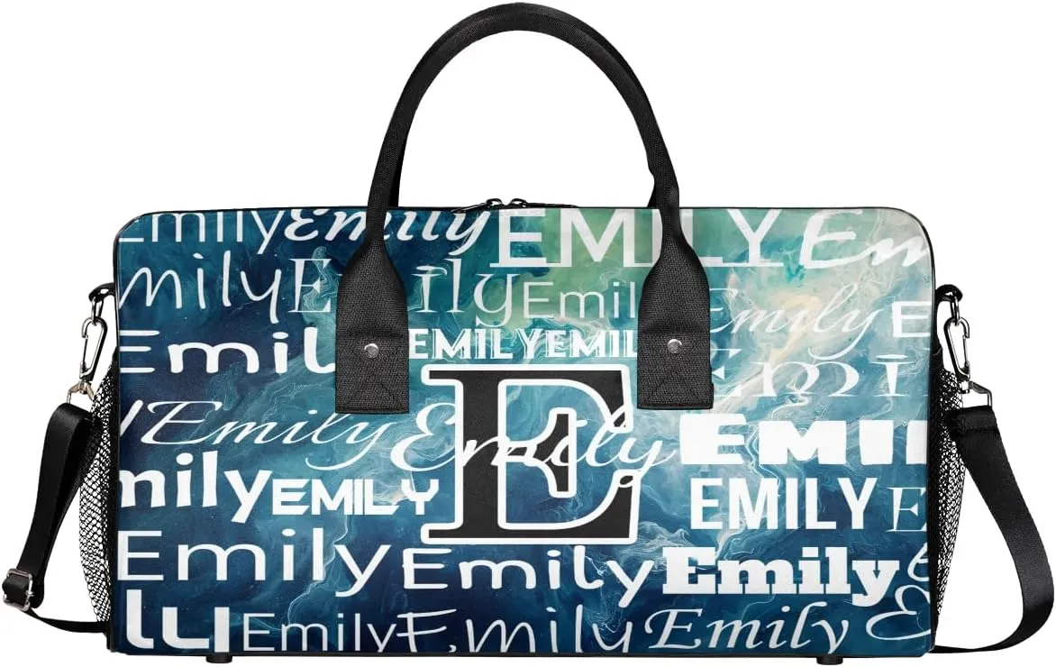 Personalized Letter Initial Dance Bag Custom Monogrammed Gym Duffle Bag Blue Marble Travel Bag Abstract Modern Carry On Tote Weekender Overnight Bags Sport Training Bag