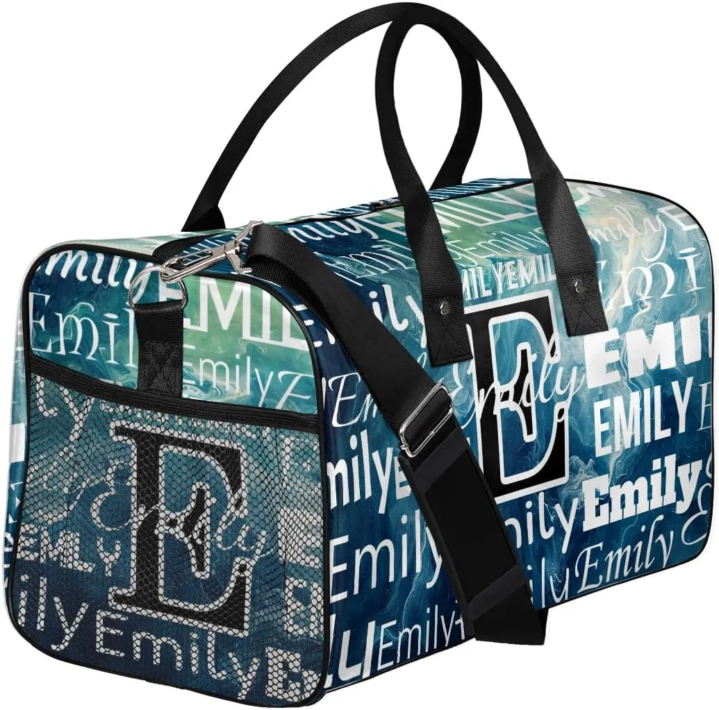 Personalized Letter Initial Dance Bag Custom Monogrammed Gym Duffle Bag Blue Marble Travel Bag Abstract Modern Carry On Tote Weekender Overnight Bags Sport Training Bag