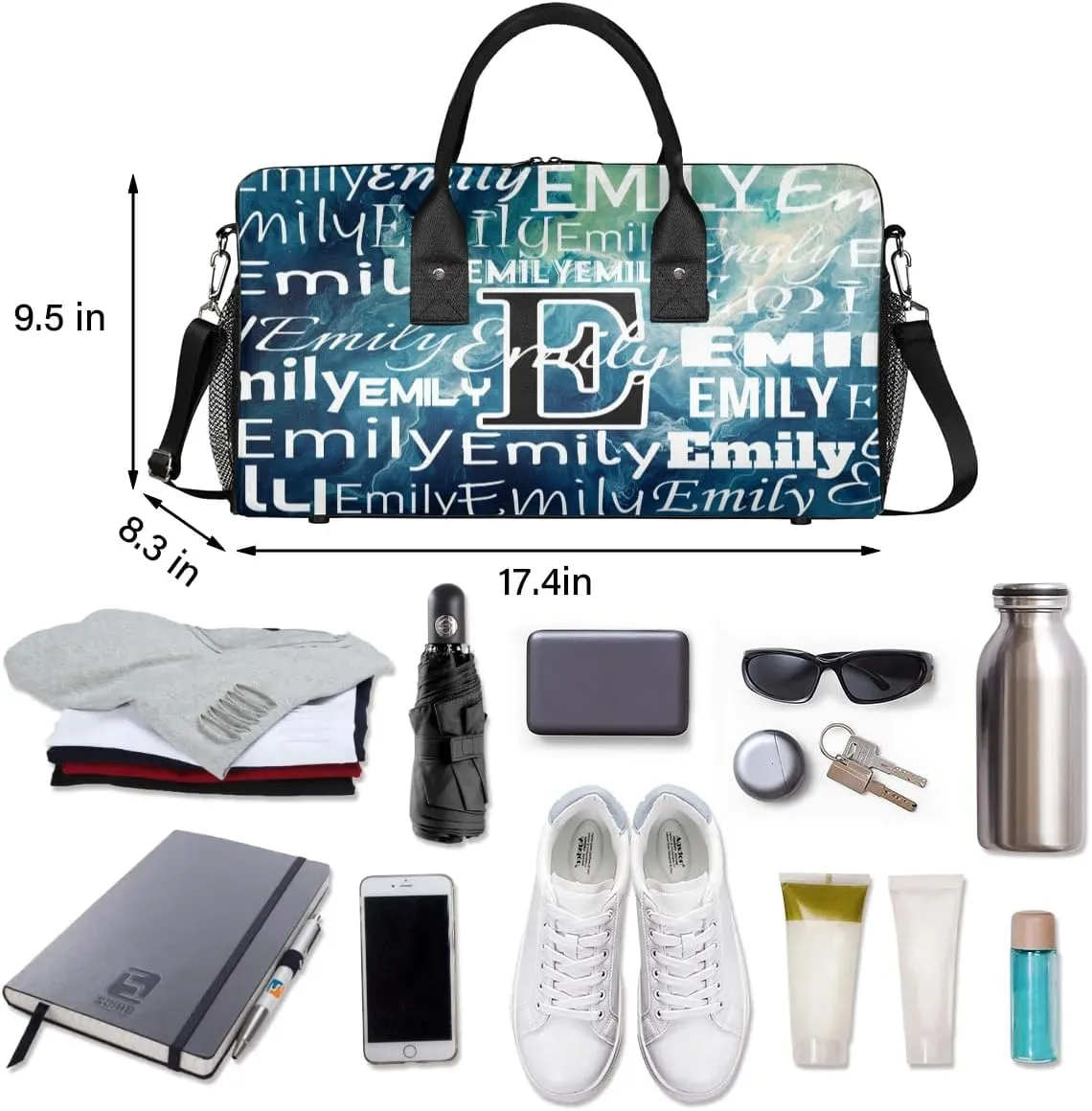 Personalized Letter Initial Dance Bag Custom Monogrammed Gym Duffle Bag Blue Marble Travel Bag Abstract Modern Carry On Tote Weekender Overnight Bags Sport Training Bag