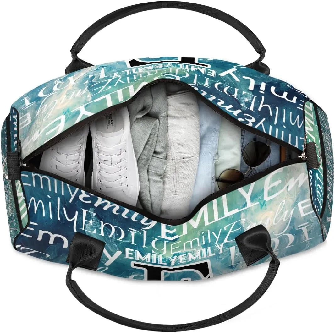 Personalized Letter Initial Dance Bag Custom Monogrammed Gym Duffle Bag Blue Marble Travel Bag Abstract Modern Carry On Tote Weekender Overnight Bags Sport Training Bag