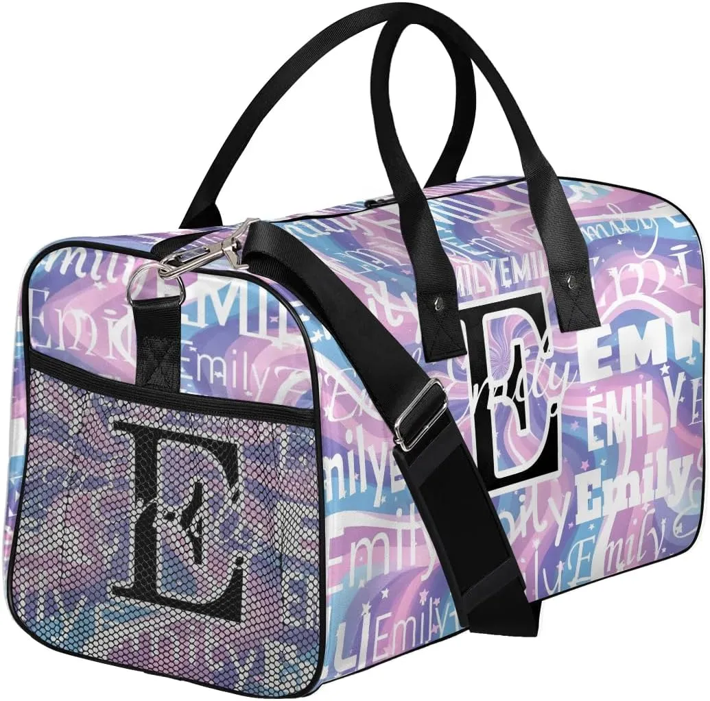 Personalized Letter Initial Dance Bag Custom Monogrammed Gym Duffle Bag Rainbow Abstract Travel Bag Colorful Rainbow Abstract Spiral Carry On Tote Weekender Overnight Bags Sport Training Bag