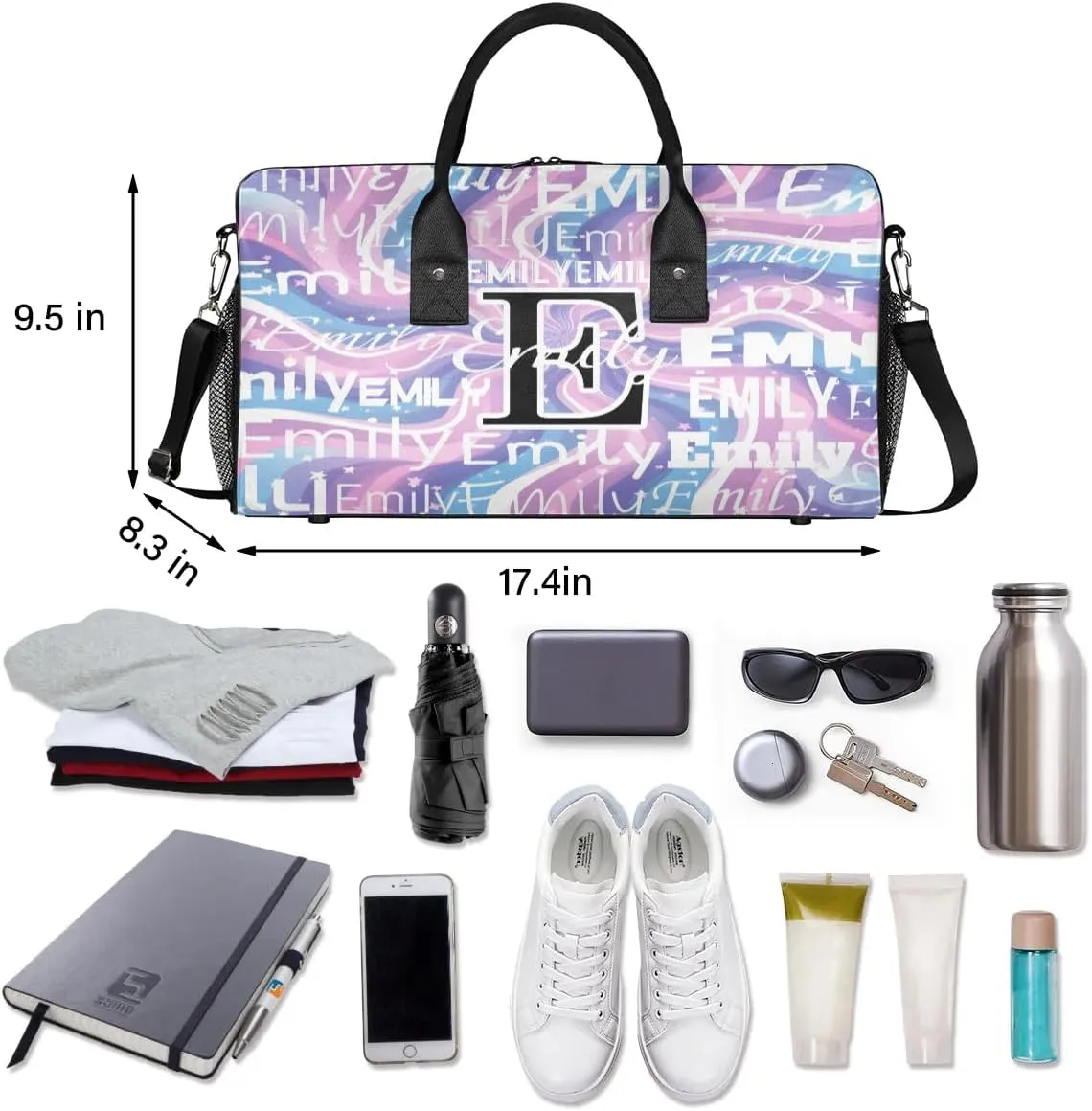 Personalized Letter Initial Dance Bag Custom Monogrammed Gym Duffle Bag Rainbow Abstract Travel Bag Colorful Rainbow Abstract Spiral Carry On Tote Weekender Overnight Bags Sport Training Bag