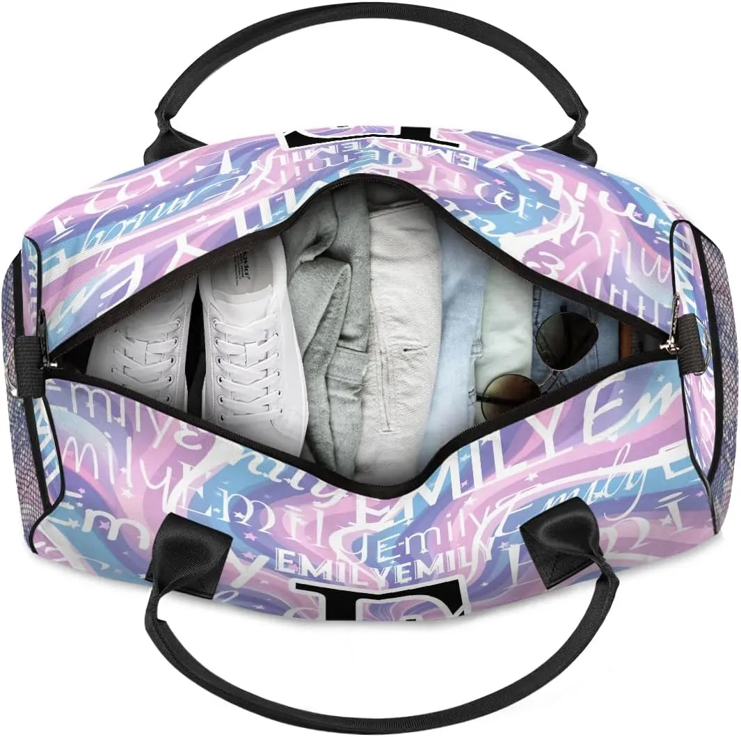 Personalized Letter Initial Dance Bag Custom Monogrammed Gym Duffle Bag Rainbow Abstract Travel Bag Colorful Rainbow Abstract Spiral Carry On Tote Weekender Overnight Bags Sport Training Bag