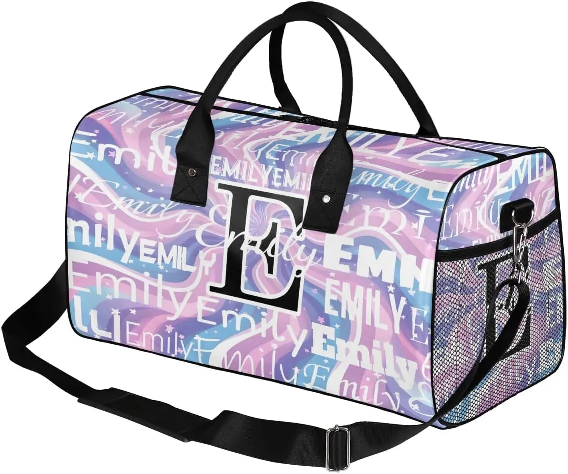 Personalized Letter Initial Dance Bag Custom Monogrammed Gym Duffle Bag Rainbow Abstract Travel Bag Colorful Rainbow Abstract Spiral Carry On Tote Weekender Overnight Bags Sport Training Bag