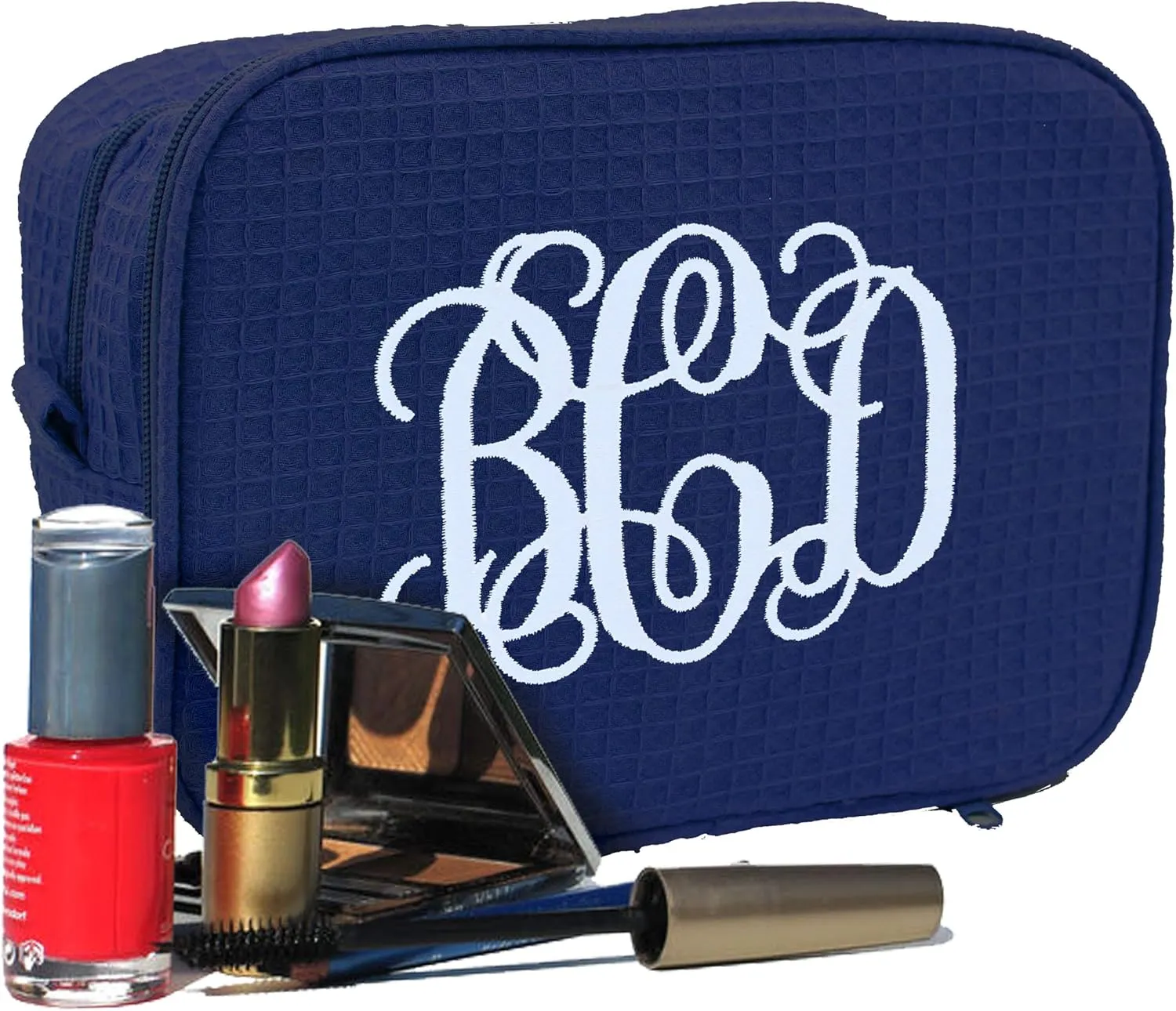 Personalized Makeup Bag - Bridesmaid Make Up Cosmetic Case - Monogrammed and Embroidered (Navy Blue)
