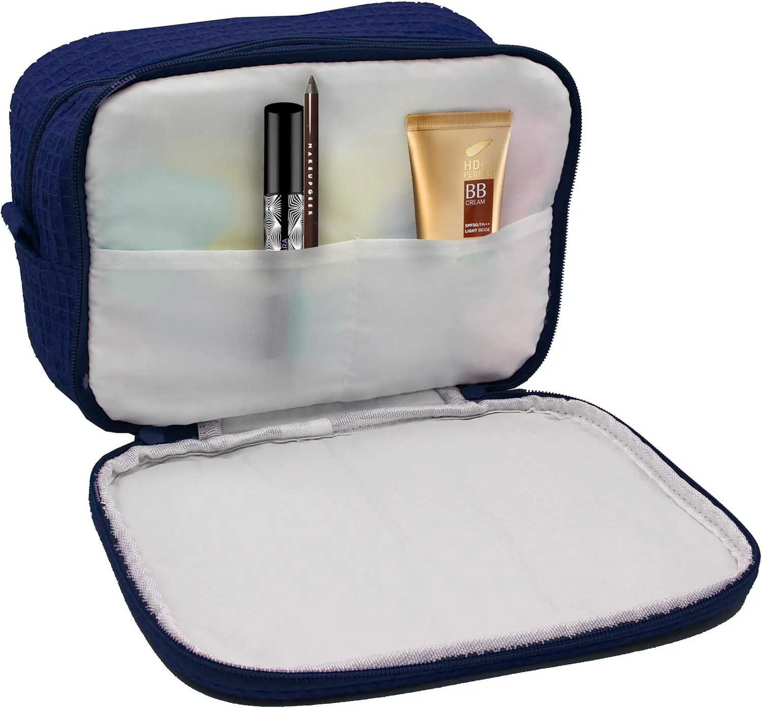 Personalized Makeup Bag - Bridesmaid Make Up Cosmetic Case - Monogrammed and Embroidered (Navy Blue)