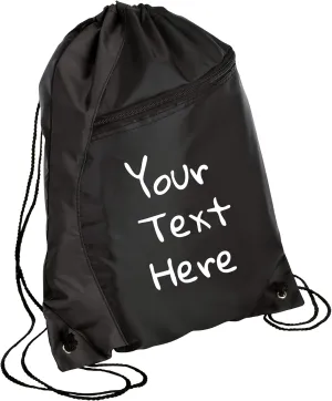 Personalized Monogrammed Drawstring Backpack with Custom Text | Cinch Bag with Customizable Monogram Design (Black/Black)