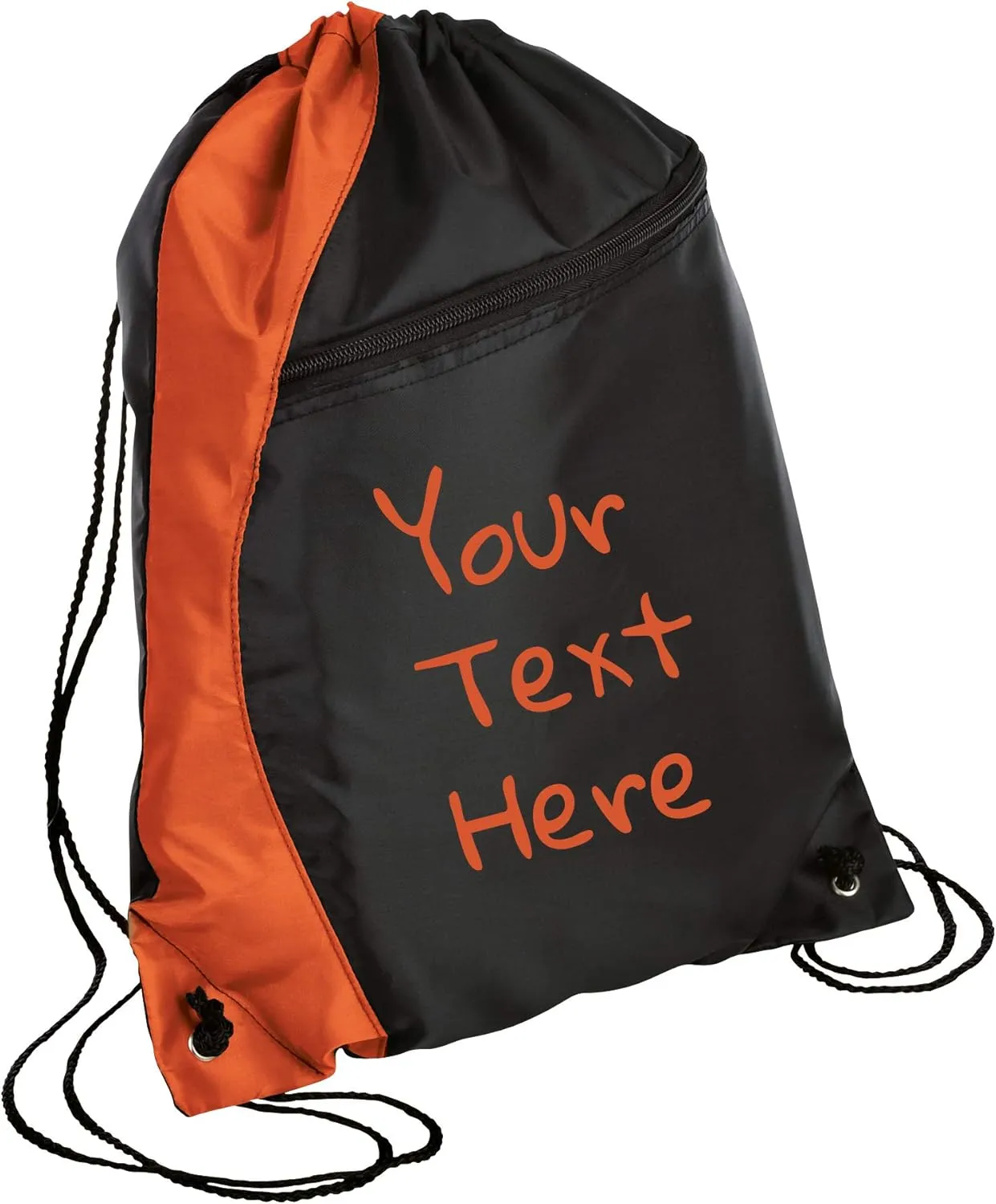 Personalized Monogrammed Drawstring Backpack with Custom Text | Cinch Bag with Customizable Monogram Design (Orange/Black)