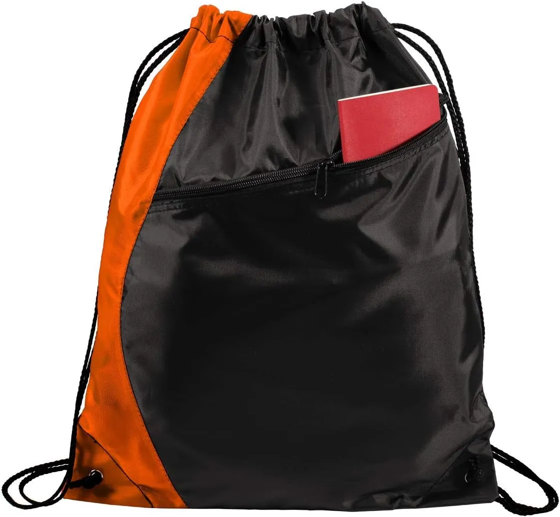 Personalized Monogrammed Drawstring Backpack with Custom Text | Cinch Bag with Customizable Monogram Design (Orange/Black)