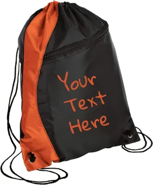 Personalized Monogrammed Drawstring Backpack with Custom Text | Cinch Bag with Customizable Monogram Design (Orange/Black)
