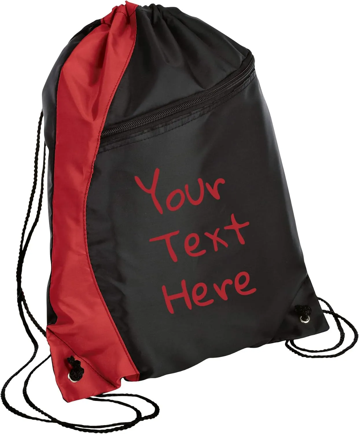 Personalized Monogrammed Drawstring Backpack with Custom Text Cinch Bag with Customizable Monogram Design (Red/Black)