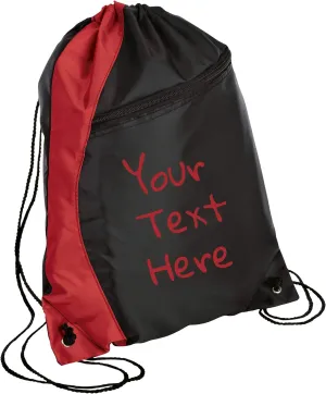 Personalized Monogrammed Drawstring Backpack with Custom Text Cinch Bag with Customizable Monogram Design (Red/Black)