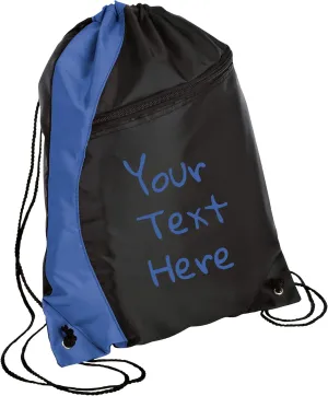 Personalized Monogrammed Drawstring Backpack with Custom Text | Cinch Bag with Customizable Monogram Design (Royal/Black)
