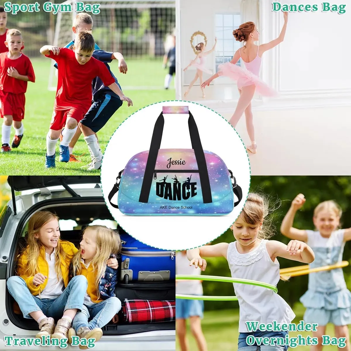 Personalized Monogrammed Duffel Bags for Girls Gym Bag Small Travel Tote for Women Luggage Bags for Little Girl Purple Blue Dance Bag for Dancer