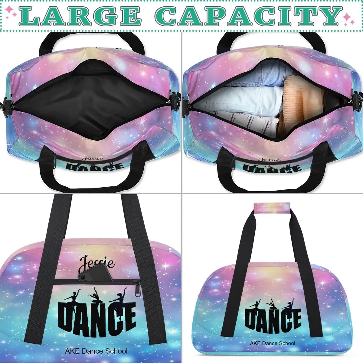 Personalized Monogrammed Duffel Bags for Girls Gym Bag Small Travel Tote for Women Luggage Bags for Little Girl Purple Blue Dance Bag for Dancer