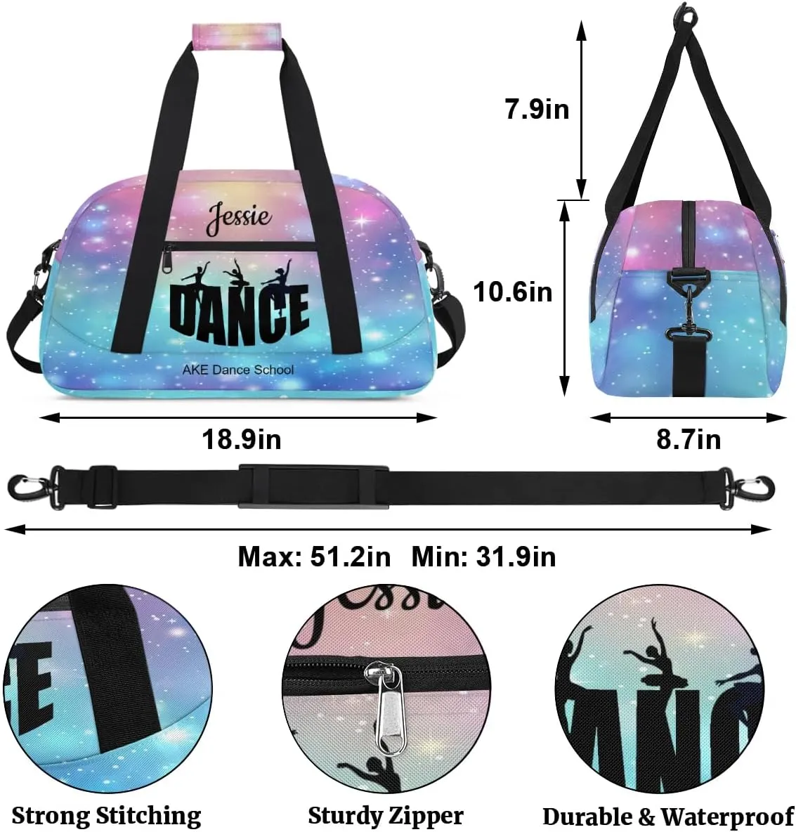 Personalized Monogrammed Duffel Bags for Girls Gym Bag Small Travel Tote for Women Luggage Bags for Little Girl Purple Blue Dance Bag for Dancer