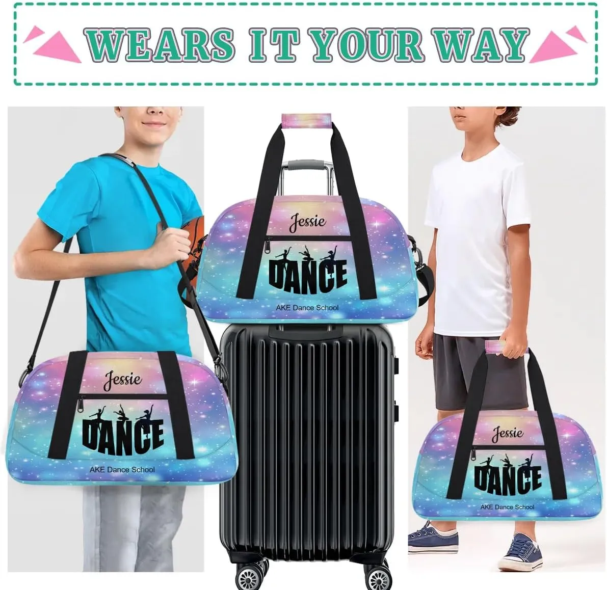 Personalized Monogrammed Duffel Bags for Girls Gym Bag Small Travel Tote for Women Luggage Bags for Little Girl Purple Blue Dance Bag for Dancer