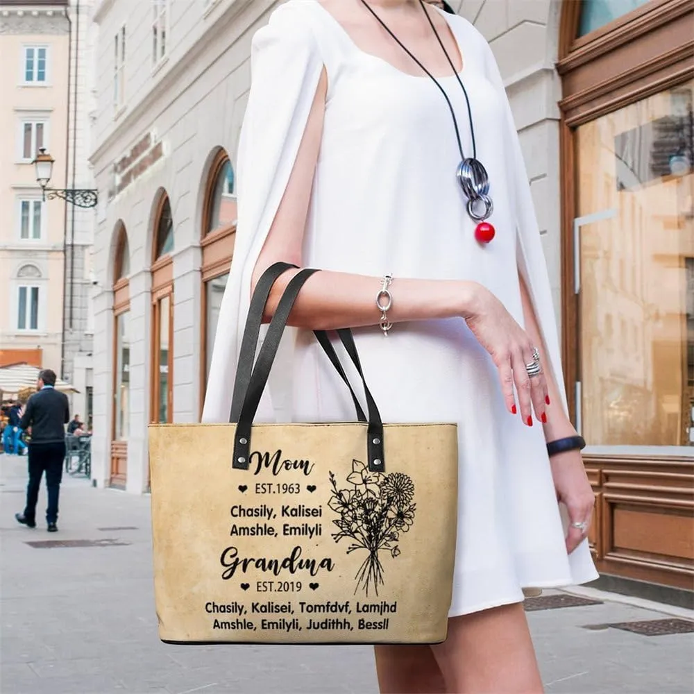 Personalized Mothers Day Leather Bag, Custom Handbag For Nana Mom,Mothers Day Loving Gift For Grandma, Mom