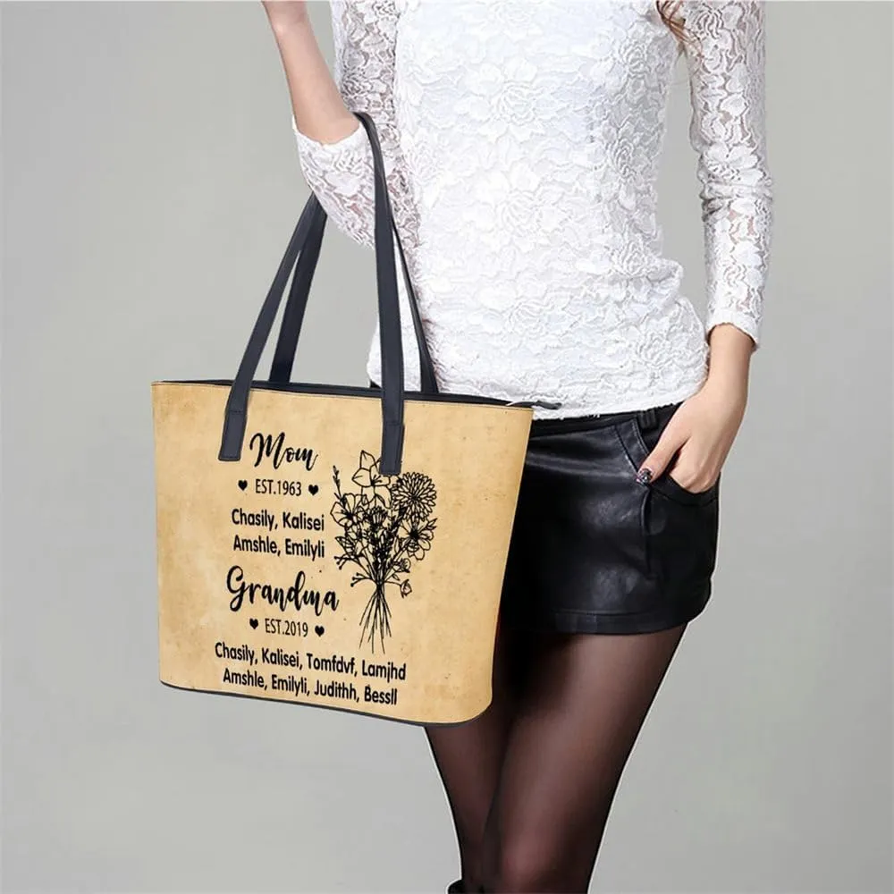 Personalized Mothers Day Leather Bag, Custom Handbag For Nana Mom,Mothers Day Loving Gift For Grandma, Mom