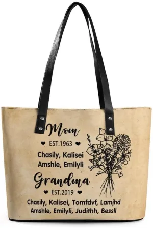 Personalized Mothers Day Leather Bag, Custom Handbag For Nana Mom,Mothers Day Loving Gift For Grandma, Mom