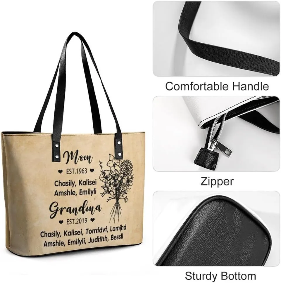 Personalized Mothers Day Leather Bag, Custom Handbag For Nana Mom,Mothers Day Loving Gift For Grandma, Mom