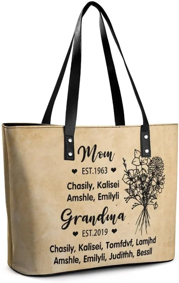 Personalized Mothers Day Leather Bag, Custom Handbag For Nana Mom,Mothers Day Loving Gift For Grandma, Mom