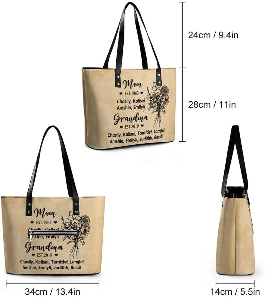 Personalized Mothers Day Leather Bag, Custom Handbag For Nana Mom,Mothers Day Loving Gift For Grandma, Mom