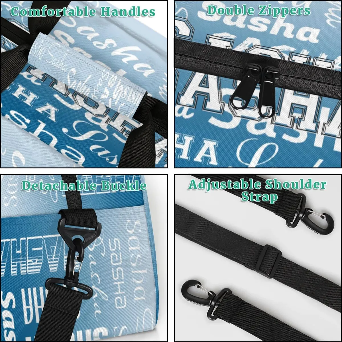 Personalized Name Dance Gymnastics Bags, Custom Duffel Bag Cheer Bags, Custom Sport Duffel Gym Bags Travel Weekender Bags Blue Gradient