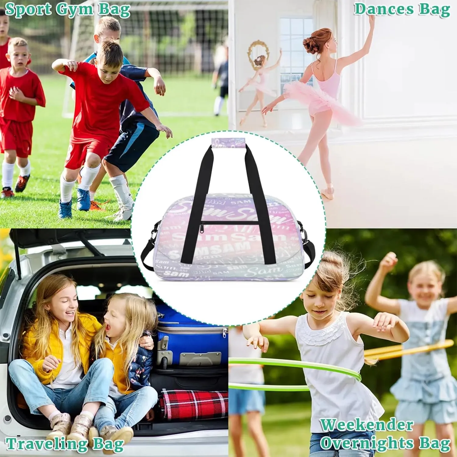 Personalized Name Gym Duffel Bag, Custom Sport Duffle Bags, Custom Overnight Weekender Bag Travel Bag for Dance Cheer Gymnastics Swimming, Colourful Prints