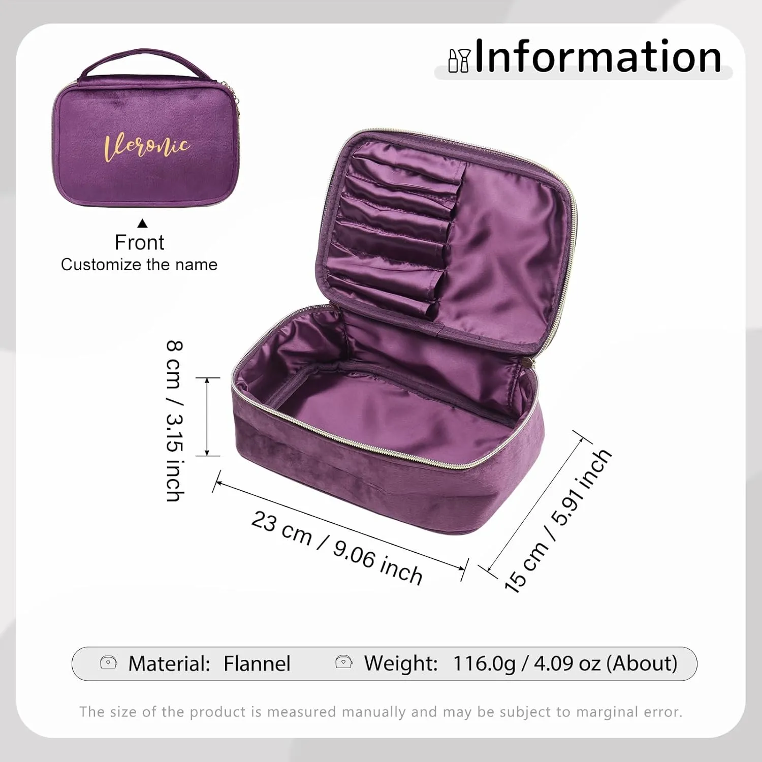Personalized Name Makeup Bags - Monogrammed Gift for Women Girls Cosmetic Bag with Zipper Gift Ideal for Teen Girls Women Birthday Friend Mom (Purple)