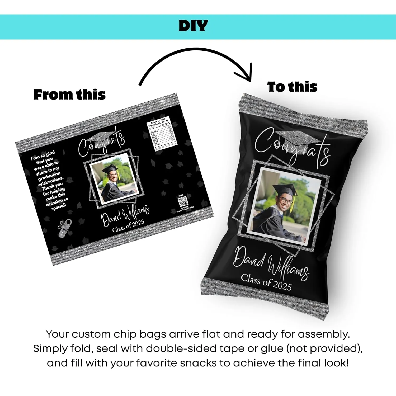 Personalized Photo Chip Bags for Graduation (Unassembled/DIY)