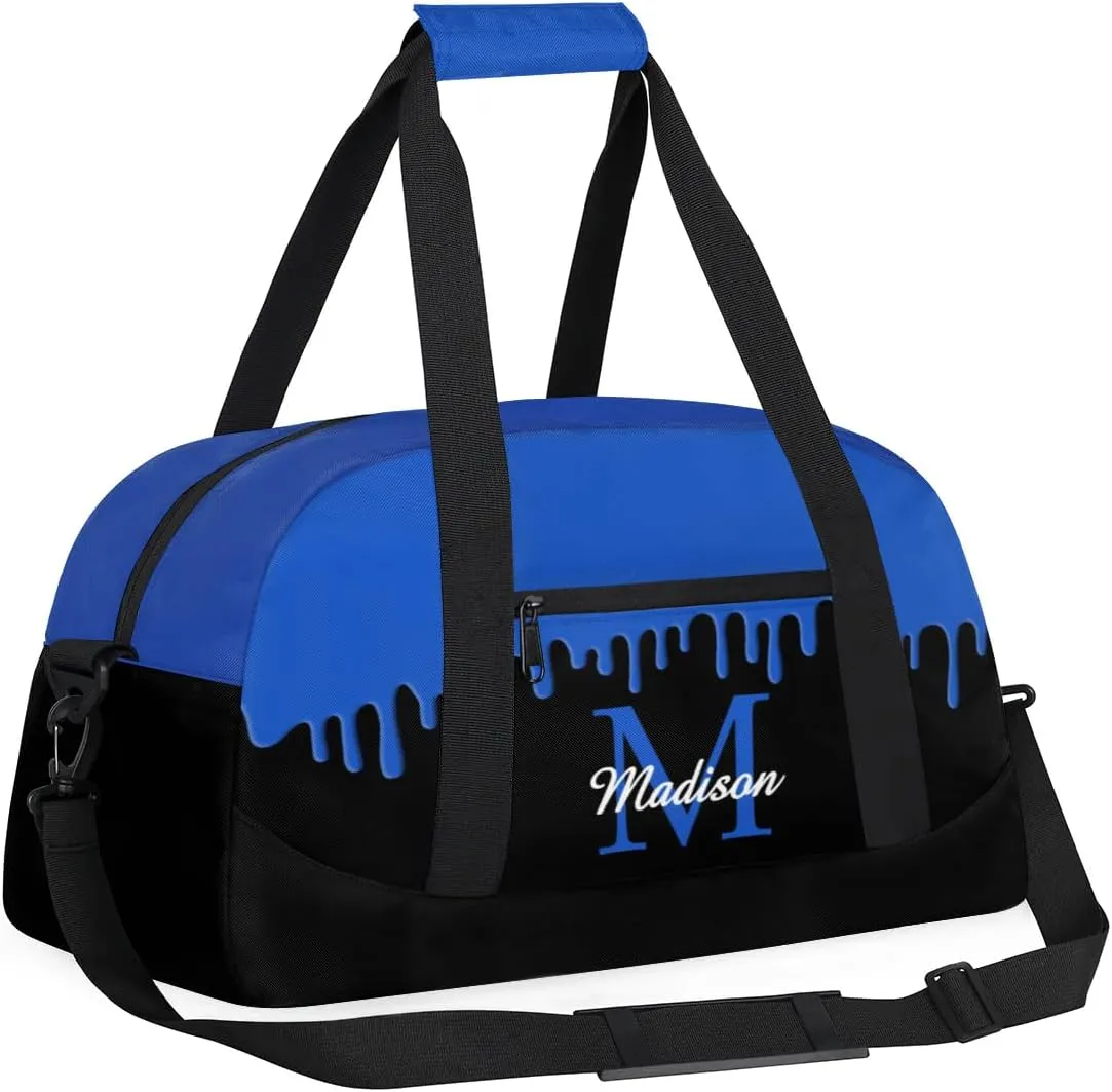 Personalized Sports Duffel Bag with Name Custom Monogrammed Weekender Overnight Bag Letter Initial Gym Bag Travel Dance Gymnastics Duffel Bag, Blue