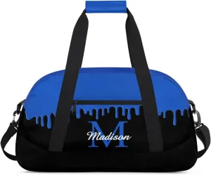 Personalized Sports Duffel Bag with Name Custom Monogrammed Weekender Overnight Bag Letter Initial Gym Bag Travel Dance Gymnastics Duffel Bag, Blue
