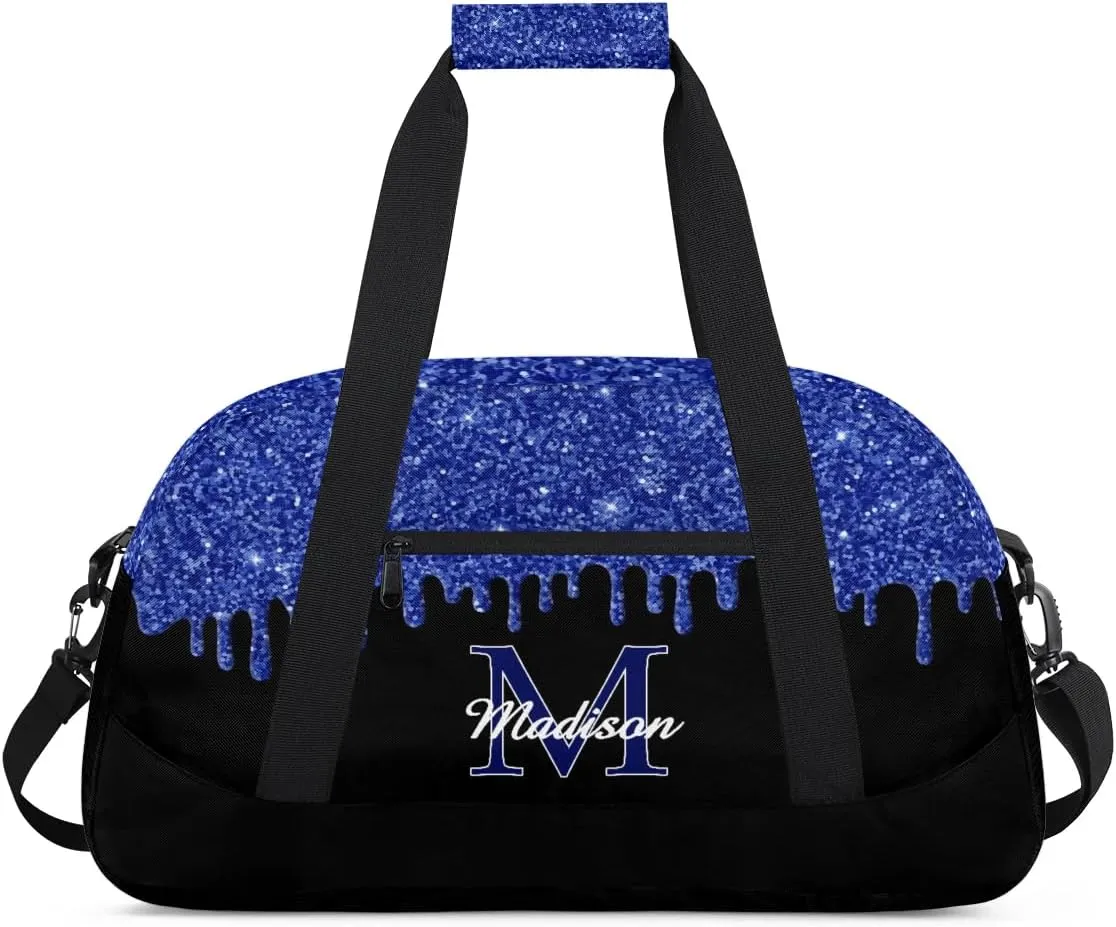 Personalized Sports Duffel Bag with Name Custom Monogrammed Weekender Overnight Bag Letter Initial Gym Bag Travel Dance Gymnastics Duffel Bag, Glitter Blue