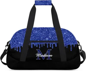 Personalized Sports Duffel Bag with Name Custom Monogrammed Weekender Overnight Bag Letter Initial Gym Bag Travel Dance Gymnastics Duffel Bag, Glitter Blue