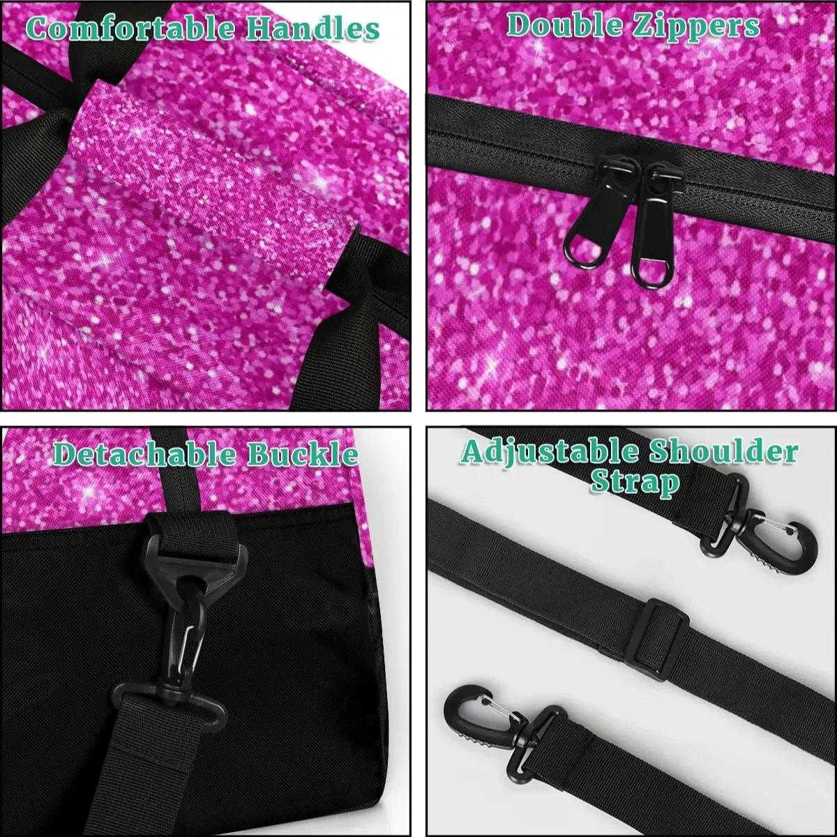 Personalized Sports Duffel Bag with Name Custom Monogrammed Weekender Overnight Bag Letter Initial Gym Bag Travel Dance Gymnastics Duffel Bag, Glitter Pink