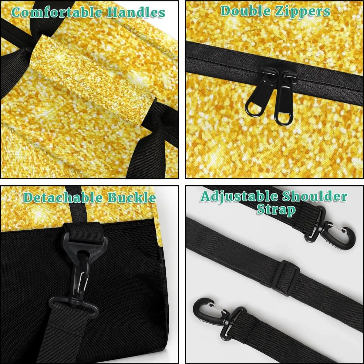 Personalized Sports Duffel Bag with Name Custom Monogrammed Weekender Overnight Bag Letter Initial Gym Bag Travel Dance Gymnastics Duffel Bag, Glitter Yellow